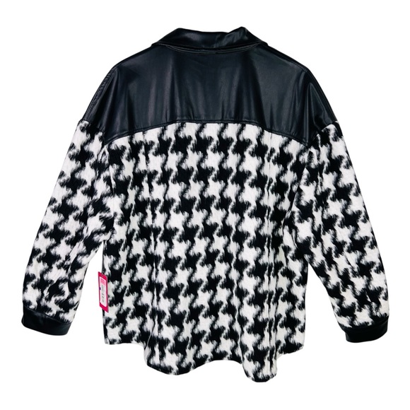 Vince Camuto Black/White Houndstooth Faux Leather Trim Button Down Shacket XL - Picture 3 of 15